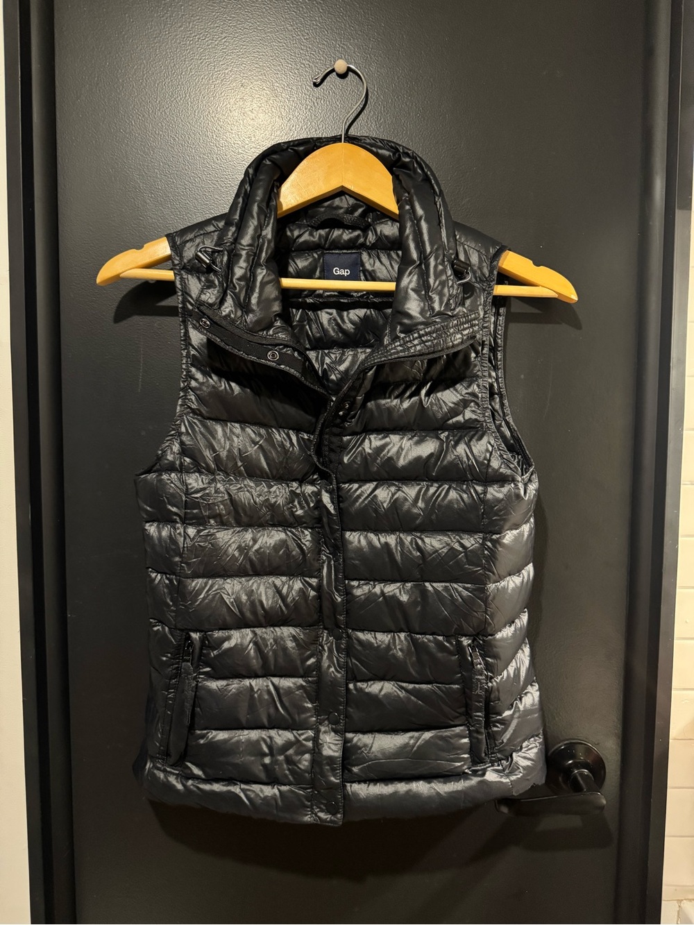 GAP Shiny Black Quilted Puffer Vest